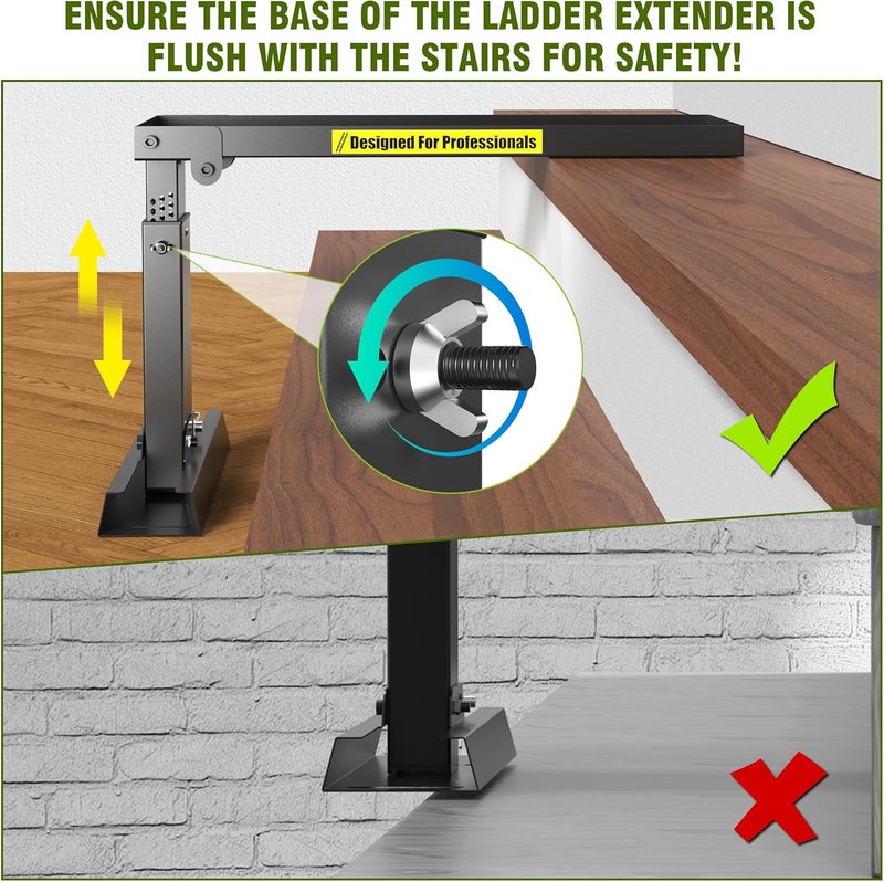 Tanfix Foldable | Heavy-Duty Ladder Extender Pro, High Strength Steel Material Design Ladder Extension Pro for Stairs w/Non-Slip Mat, 9.5-15" Adjustable Height, Applicable Feet Spacing 25" - Image 3